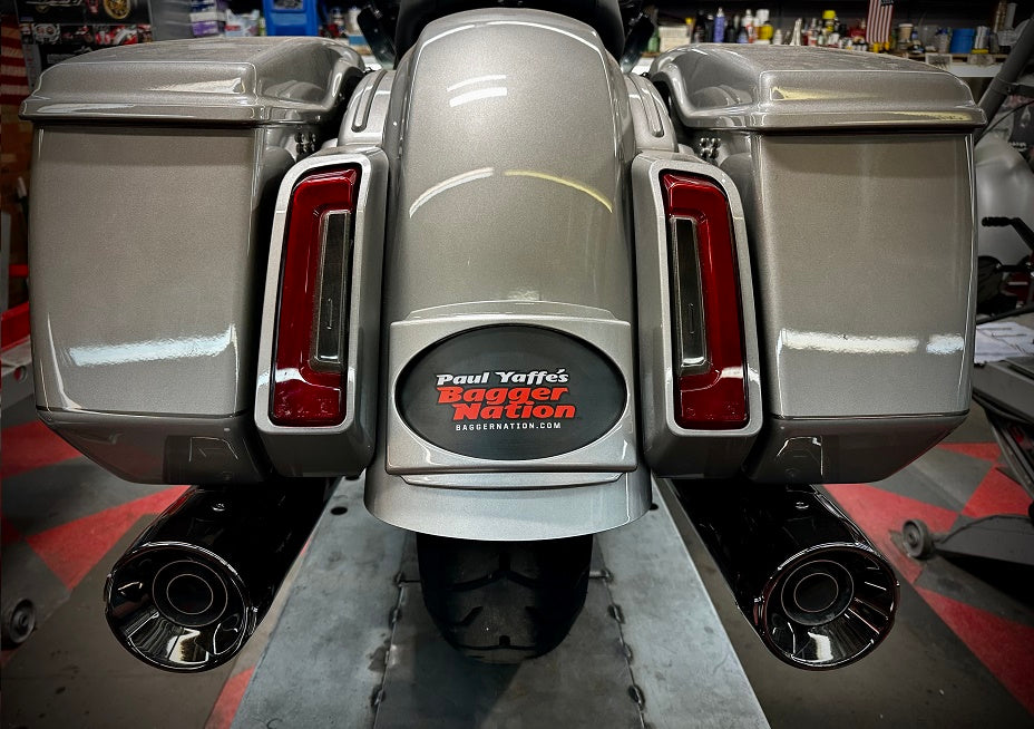 CUSTOM PAINTED LICENSE FRAME KIT WITH HIDDEN L.E.D. Fits 2023 CVO models (Dark Platinum | Whiskey Neat)
