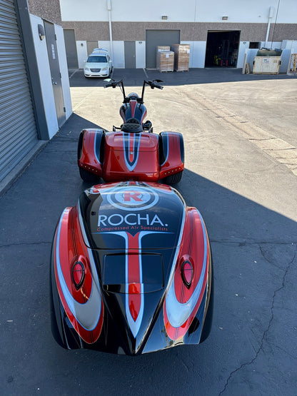 Harley-Davidson / Paul Yaffe 2022 Full Custom Freewheeler with Bagger Nation SRT Wide Performance Tire Kit & Matching Bushtec Trailer