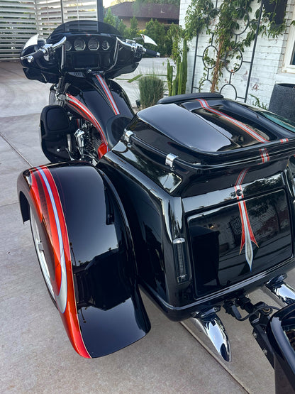 Harley-Davidson / Paul Yaffe 2022 Full Custom Chopper, Tri Glide with Bagger Nation 26" wheel, 20" matching rear wheels and full custom body! Also includes color matched Trailer!