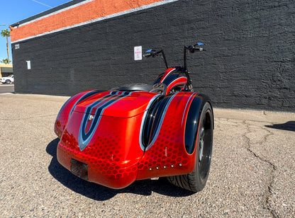 Harley-Davidson / Paul Yaffe 2022 Full Custom Freewheeler with Bagger Nation SRT Wide Performance Tire Kit & Matching Bushtec Trailer