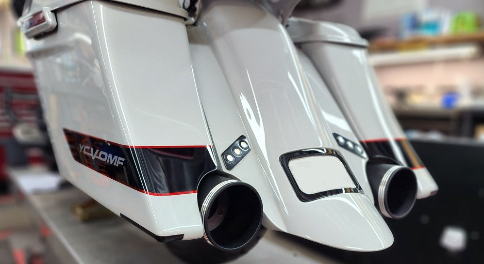 SWOOP STRETCHED SADDLEBAGS (2014-Present Touring) WITH BUILT-IN SKID BLOCKS!